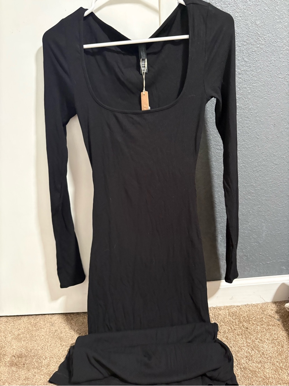 SKIMS Black Long-Sleeve Scoop-Neck Maxi Dress